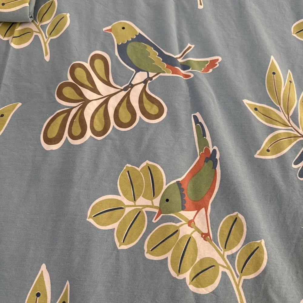 The Company Store Birds Queen Flat Sheet & 2 Std Pillowcases Blue Nature Cotton